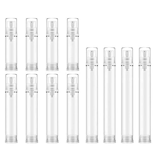 Gaahkai 12PCS Airless Pump Travel Bottles Set 5-15ml Leak-Proof Lotion Containers