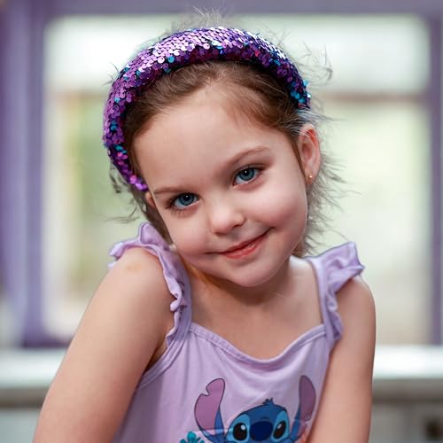 FROG SAC Reversible Sequin Headband for Girls, Teal/Purple Sparkly Rainbow Kids Hair Accessory