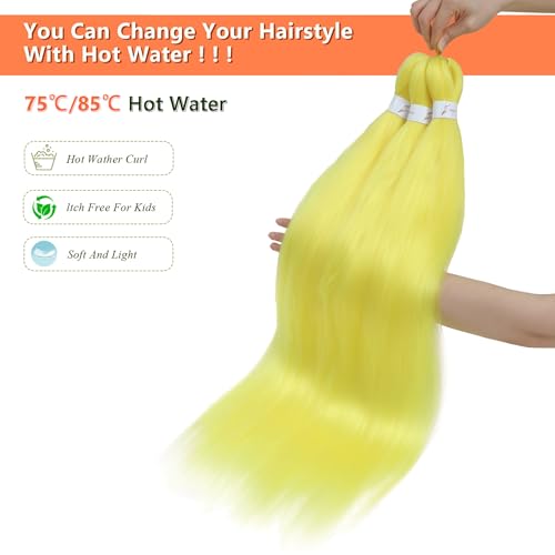 Yellow Pre-Stretched Braiding Hair 24 Inch 3 Packs Synthetic Extensions