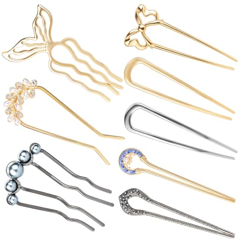 Vintage Metal French Hair Pins - Set of 8 for Elegant Hairstyles