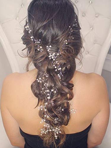 fxmimior 39.4-Inch Silver Crystal Bridal Hair Vine Wedding Headpiece