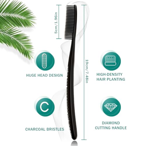 GOLD DAWN Large Long-Head Charcoal Bristle Toothbrush 4-Pack – Daily Whitening & Plaque Removal
