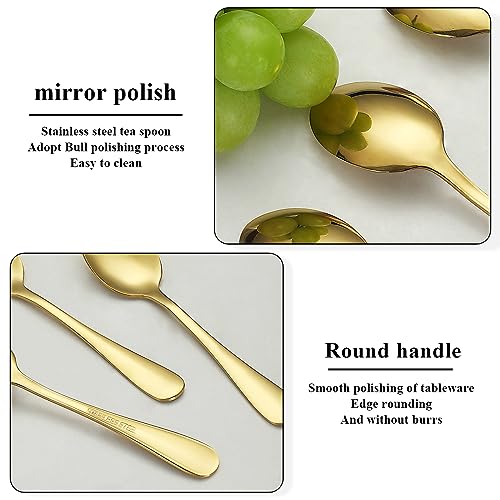 Evanda 12-Piece Gold Stainless Steel Teaspoon Set - Dishwasher Safe