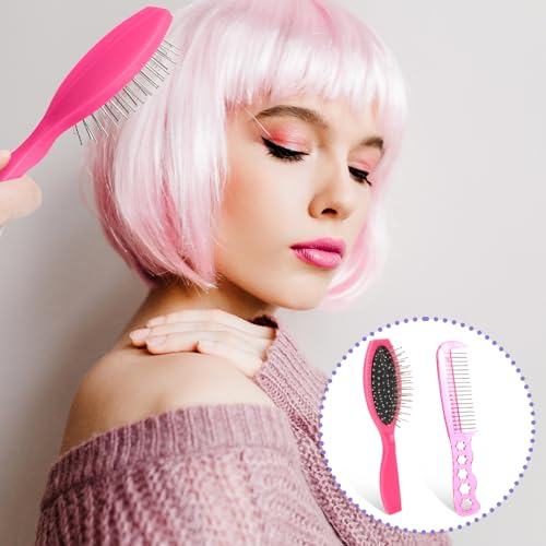 Pink Wig Brush Set - 2 PCS Detangling Brushes for Synthetic Wigs