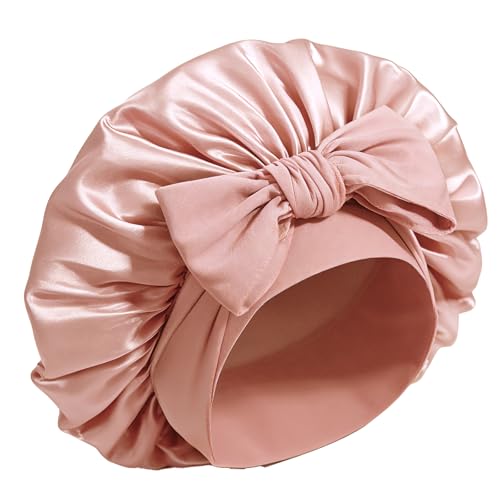 Full Shine Pink Adjustable Satin Hair Bonnet for Sleeping