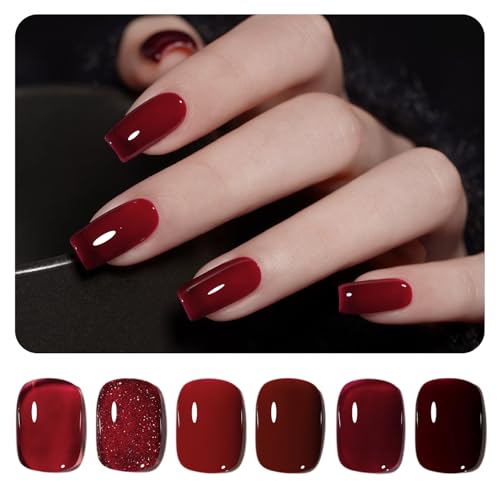 GAOY 6 Colors Red Glitter Gel Nail Polish Set - UV/LED Cure