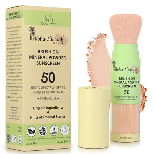 Aloha Minerals Brush-On Mineral Powder Sunscreen SPF 50 - Water Resistant, Natural Ingredients, 0.21oz