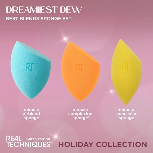 Real Techniques Dreamiest Dew Makeup Sponge Set - Holiday Gift, Latex-Free, Includes Foundation & Concealer Sponges