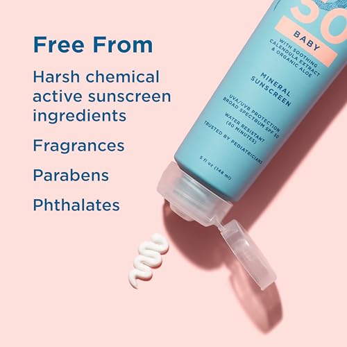 Blue Lizard BABY Mineral Sunscreen with Zinc Oxide, SPF 50+, Water Resistant, UVA/UVB Protection with Smart Cap Technology - Fragrance Free, 5 oz. Tube