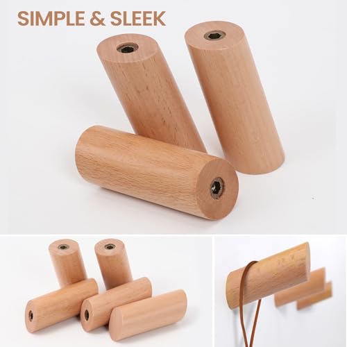 Evory 6 Pack Wooden Wall Hooks - Rustic Coat Hangers for Home
