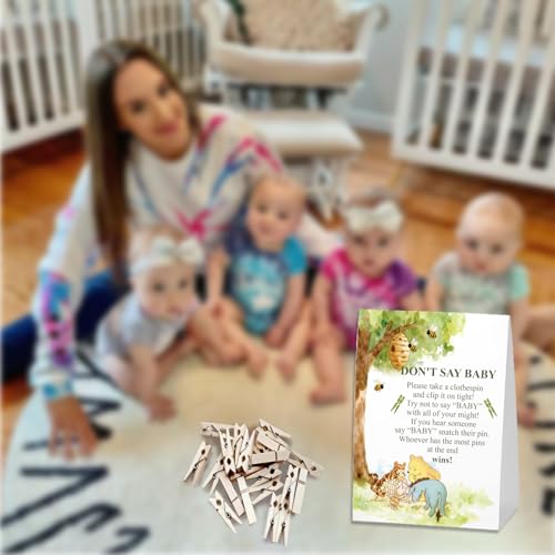 Winnie the Pooh Baby Shower Clothespin Game with 50 Mini Clips