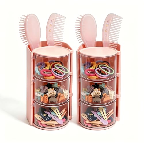 2 Pcs Pink Hair Accessories Organizer with Makeup Brush Holder