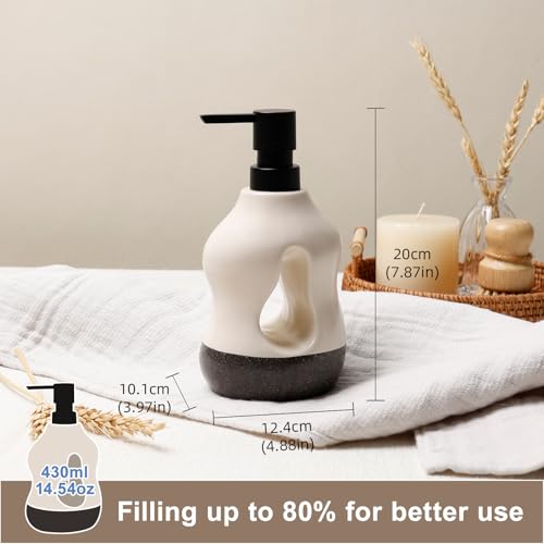 BosilunLife Ceramic Soap Dispenser - Beige & Black, 15oz