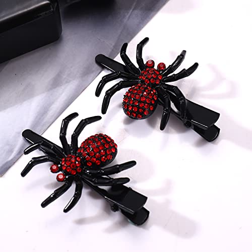 Anglesjell Red Gothic Spider Hair Clips for Halloween Cosplay Women Crystal Barrette