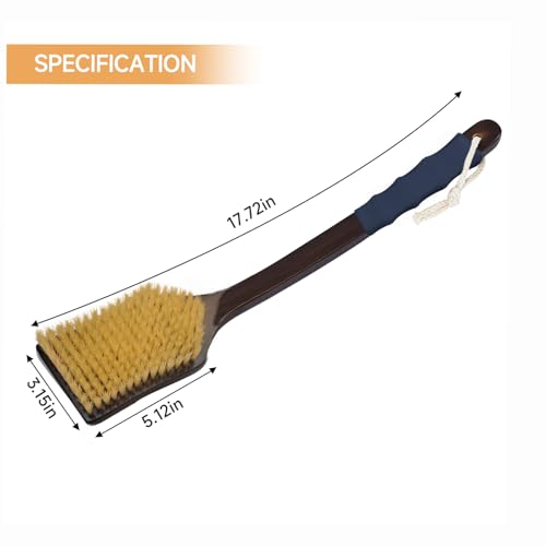 EnamelEVO Gray Stiff Back Scrubber with Long Handle for Full Body Exfoliation