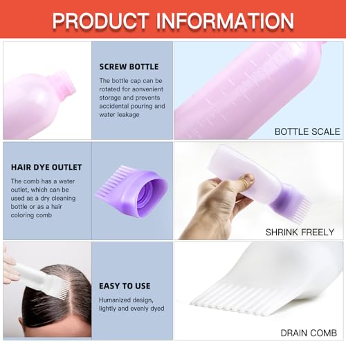 BEABOY Root Comb Applicator Bottle 6 oz 2 Pack - Pink, Hair Dye/Oil Applicator