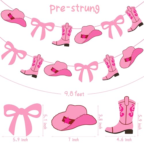 Pink Cowgirl Party Banners - Coquette Boots & Hats Decorations