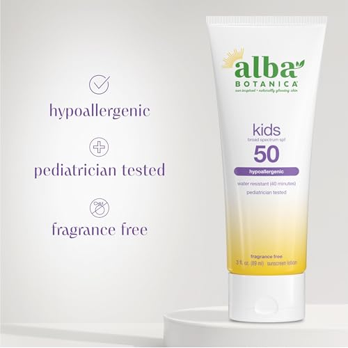 Alba Botanica Kids Sunscreen Lotion SPF 50, 3 Oz - Water-Resistant