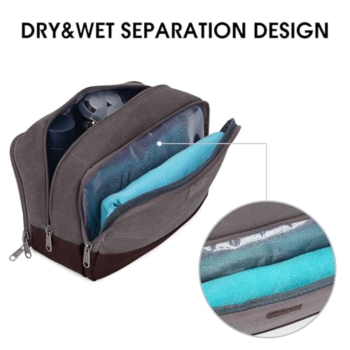 WANDF Men's Travel Toiletry Bag, Water-Resistant Canvas Dopp Kit