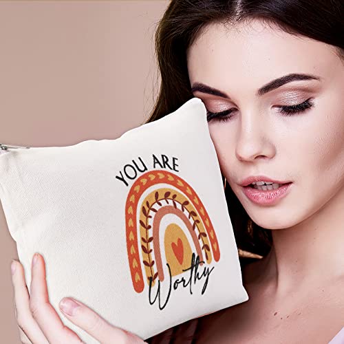 Coume 10 Pcs Aesthetic Rainbow Makeup Bags with Quotes - Travel Organizer
