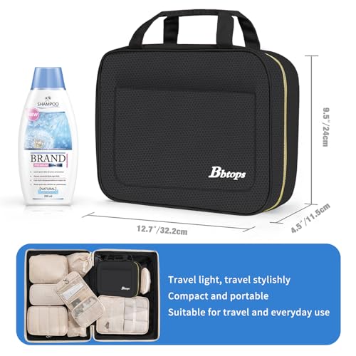 Bbtops Black Large Hanging Toiletry Bag for Women - Water-Resistant Makeup Organizer