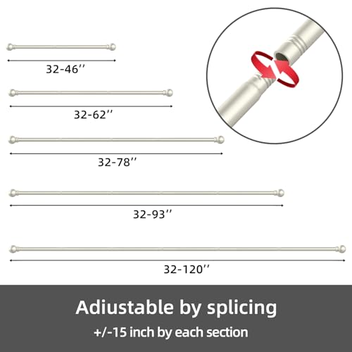 Heavy Duty Decorative Curtain Rod Set 32-62 Inch - Nickel Finish