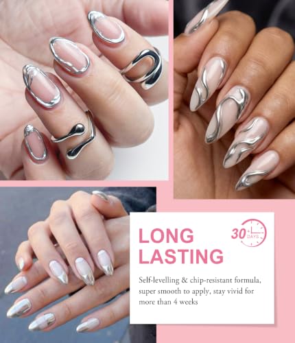 BISHENGYF 3D Nail Gel Kit - Rose Gold & Silver Chrome Powder 15g