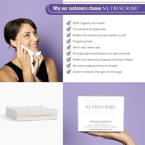 Nutriscribe Disposable XL Face Towels, 100% Eucalyptus Fiber Wipes, 50 Ct
