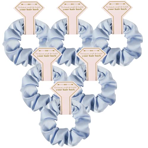 Blue Satin Bridesmaid Scrunchies Set of 6 - Bridal Hair Ties for Wedding & Bachelorette
