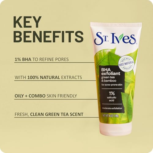 St. Ives Green Tea & Bamboo Facial Scrub for Acne-Prone Skin 6 Oz