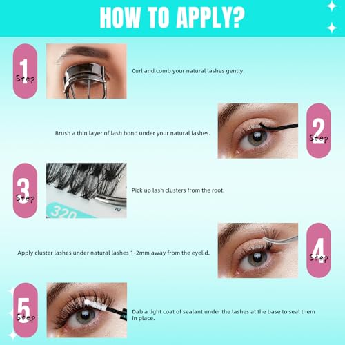 AMZGIRL Fluffy Lash Clusters A-3040D, D Curl Individual Eyelash Extensions