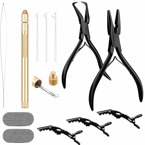 Professional Hair Extension Tool Kit with Pliers, Hooks, and Bead Needles