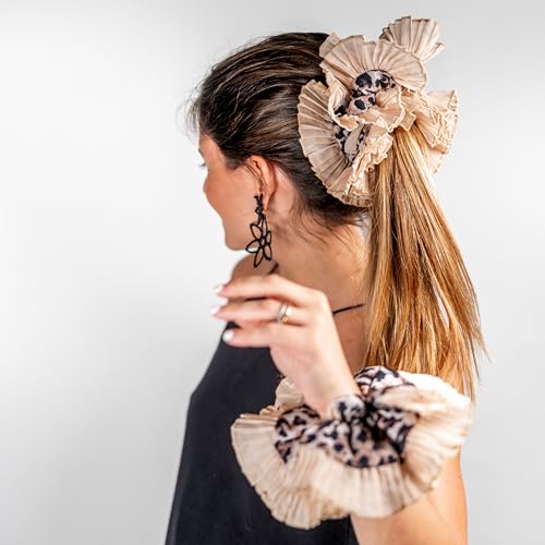 Beige Animal Print Maxi Scrunchies for Women | Double Layered Hair Ties
