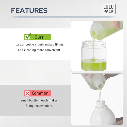 Lulupack Clear 8oz Wide Mouth Pump Bottle, Refillable Soap & Lotion Dispenser – 2 Pack