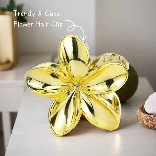 Gold Plumeria Hair Claw Clip - 3.15'' Tropical Flower Accessory