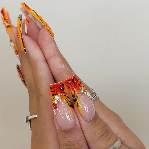 24 Pcs Autumn Butterfly Press-On Nails with 3D Flower Design