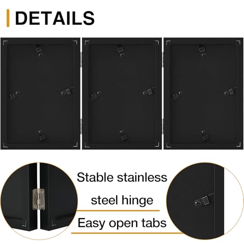 Black Triple 4x6 Picture Frame - Vertical Trifold Design