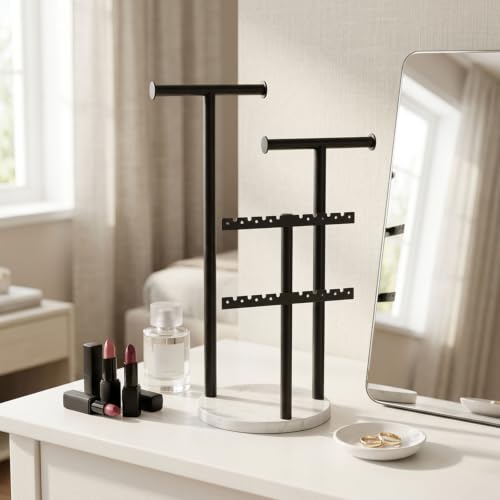 Jewelry Organizer Stand with Marble Base - 3-Tier Necklace Holder