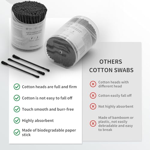 T&K Black Cotton Swabs 160 Ct - Dual Tips Ear & Makeup Cleaning Kit