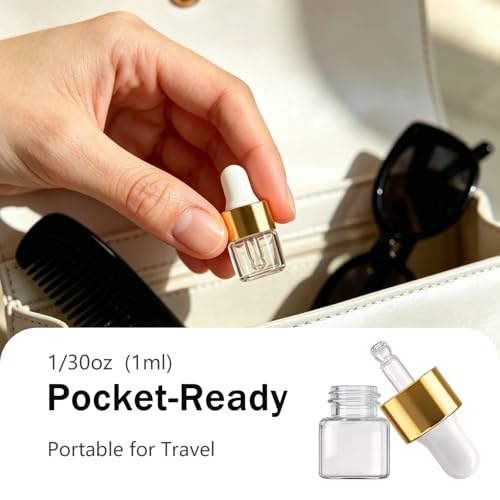 Elfenstall 15 Pack 1ml Clear Glass Dropper Bottles for Essential Oils & Perfumes – Travel Sample Vials