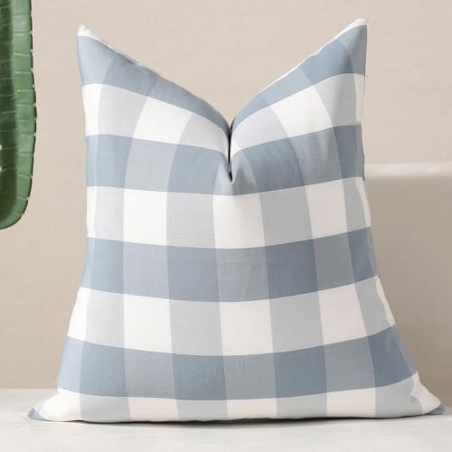Farmhouse Blue Buffalo Check Throw Pillow Cover 18x18 Inch