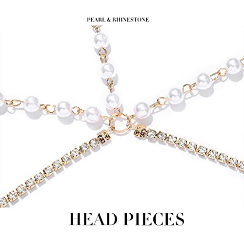 Boho Pearl and Crystal Head Chain - Gold Rhinestone Hair Jewelry
