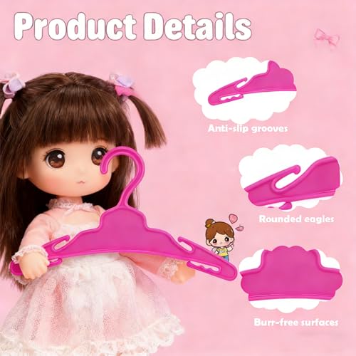 60 Rose Red Doll Clothes Hangers for 18-Inch Dolls - Non-Slip & Space-Saving