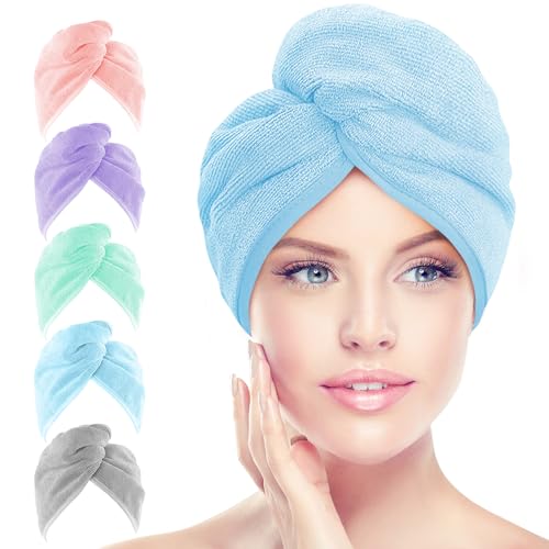 AIDEA Microfiber Hair Towel Wraps - 5 Pack Fast Drying for All Hair Types