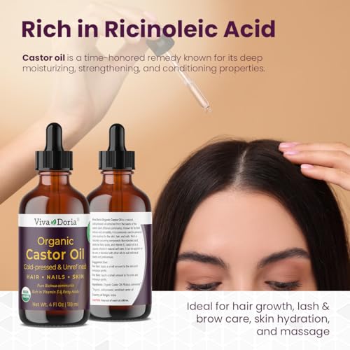 Viva Doria Organic Castor Oil 4 Fl Oz - Cold Pressed & Vegan