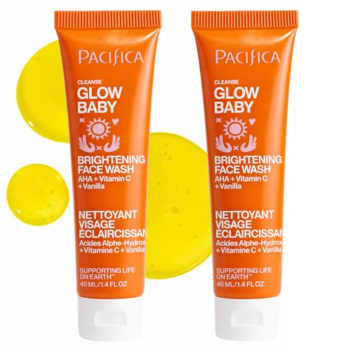 Pacifica Glow Baby Brightening Face Wash Set with Vitamin C & AHA - Vegan, Sulfate & Paraben Free, 2 x 5 fl oz