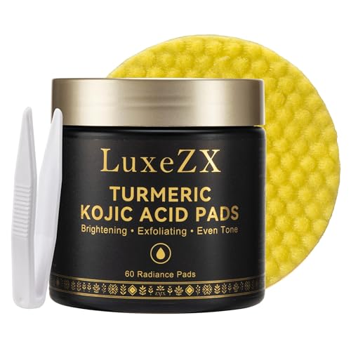 LuxeZX Turmeric Kojic Acid Face & Body Exfoliating Pads – Brightening & Dark Spot Corrector, 60 Radiance Pads