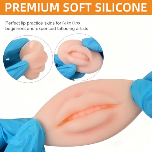 Lyuxzad 9Pcs Beige 5D Silicone Fake Lips for Makeup Practice, Semi-Permanent Tattoo Training