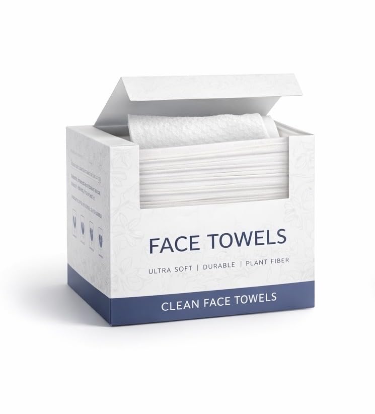 Disposable Face Towels - Ultra Soft Plant-Based Facial Towels for Makeup Removal | XL 50 Count, 10 x 12 Inch