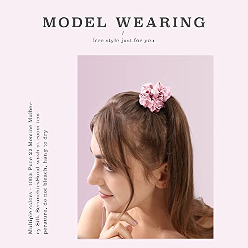 MTSNOO 22 Momme Mulberry Silk Scrunchies for Hair - 4 Pack, Rosy Pink